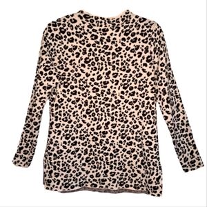 LOFT Mock Neck Leopard Print Side Slit Long Sleeved Top Size Small